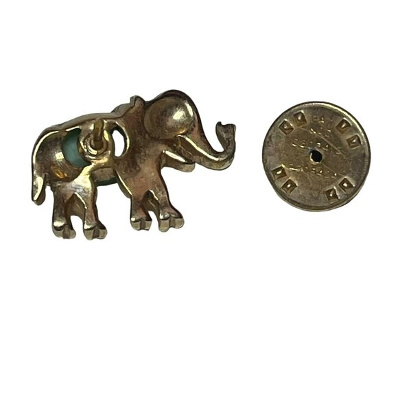 Tiny Vintage Gold-Tone Lucky Elephant Pin Green Stone - Picture 6 of 8
